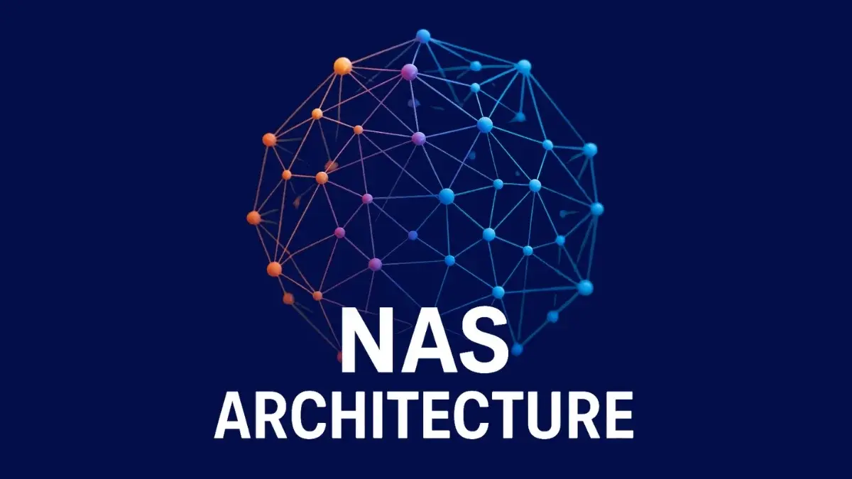 NAS storage architecture graphic with connected network sphere and title text