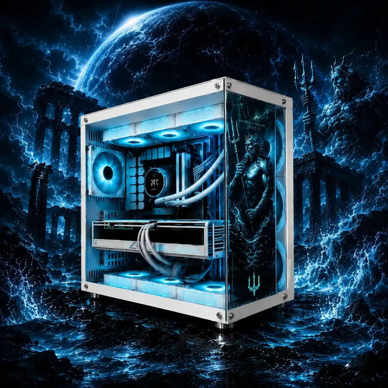 Radeon RX 9070 GRE gaming PC, RX 9070 GRE gaming PC, Ryzen 7 7800X3D RX 9070 GRE gaming PC, Ryzen 7 7800X3D gaming PC, Poseidon V1, Poseidon gaming PC, Matrix Series gaming PC, 1440p gaming PC, 4K gaming PC, AM5 gaming PC, B650E gaming PC, DDR5 gaming PC, 32GB DDR5 gaming PC, 2TB NVMe gaming PC, streaming PC, content creation PC, video editing PC
